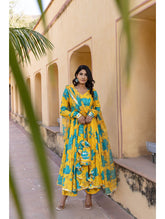 Pomcha Jaipur - BLUE CARNATION MUSLIN ANARKALI SET